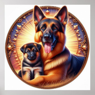 German Shepherd Mom and Pup 02X Poster