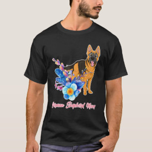 German Shepherd Mom Flowers Cute Animal Dog German T-Shirt