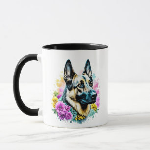 German Shepherd Mom Pink and Yellow Flowers Mug