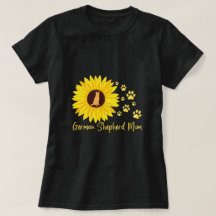 German Shepherd Mom with Sunflower and Paw Prints