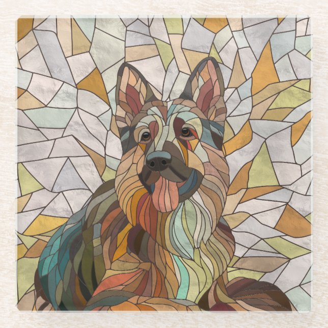 German Shepherd -  Mosaic Art Glass Coaster (Front)