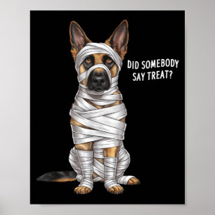 German Shepherd Mummy Halloween Dog Poster