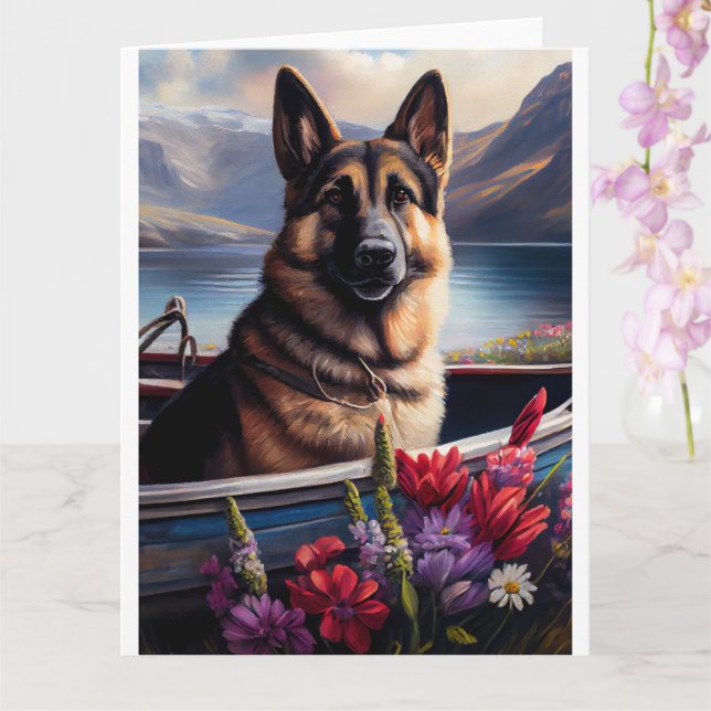 German Shepherd on a Paddle: A Scenic Adventure\ Card (Orchid)