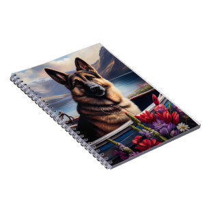 German Shepherd on a Paddle: A Scenic Adventure Notebook