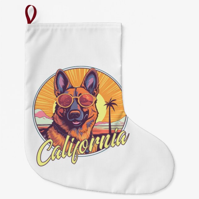 German Shepherd on the Beach Large Christmas Stocking (Front)