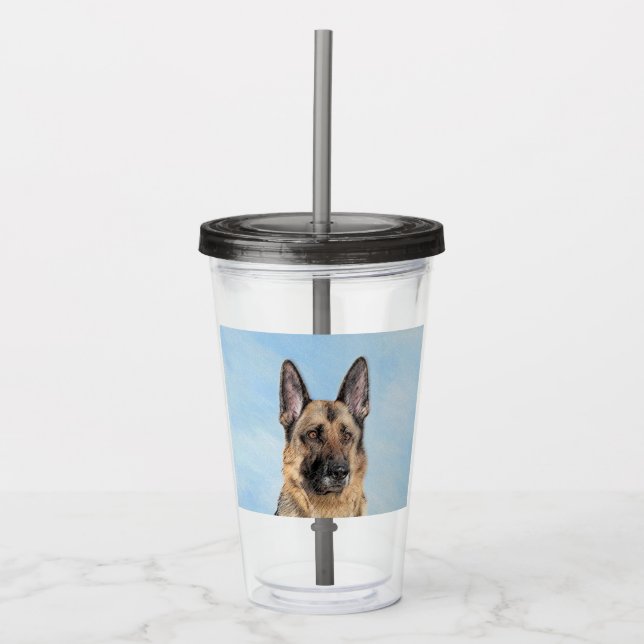 German Shepherd Painting - Cute Original Dog Art Acrylic Tumbler (Front)