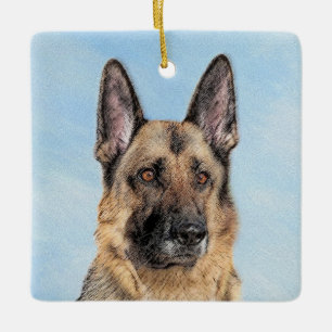 German Shepherd Painting - Cute Original Dog Art Ceramic Ornament