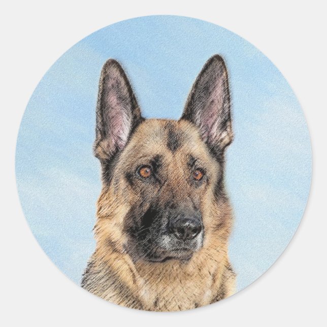 German Shepherd Painting - Cute Original Dog Art Classic Round Sticker (Front)