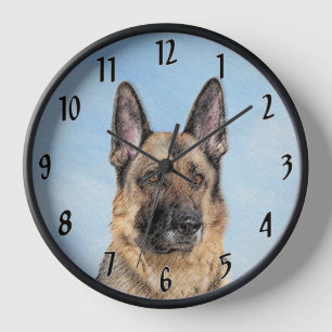 German Shepherd Painting - Cute Original Dog Art Clock