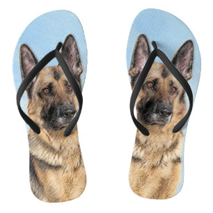 German Shepherd Painting - Cute Original Dog Art Flip Flops