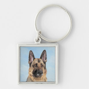 German Shepherd Painting - Cute Original Dog Art Keychain