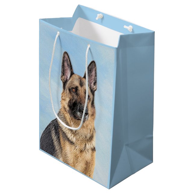 German Shepherd Painting - Cute Original Dog Art Medium Gift Bag (Front Angled)