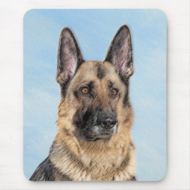 German Shepherd Painting - Cute Original Dog Art Mouse Pad (Front)