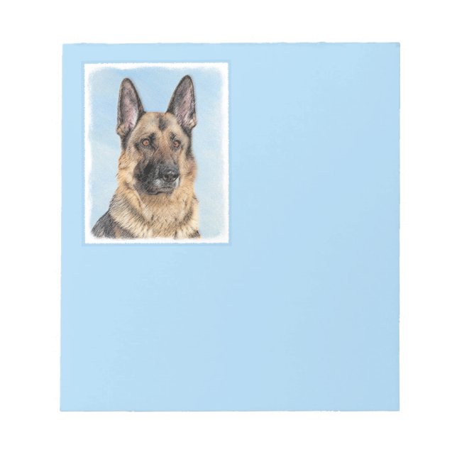 German Shepherd Painting - Cute Original Dog Art Notepad (Front)