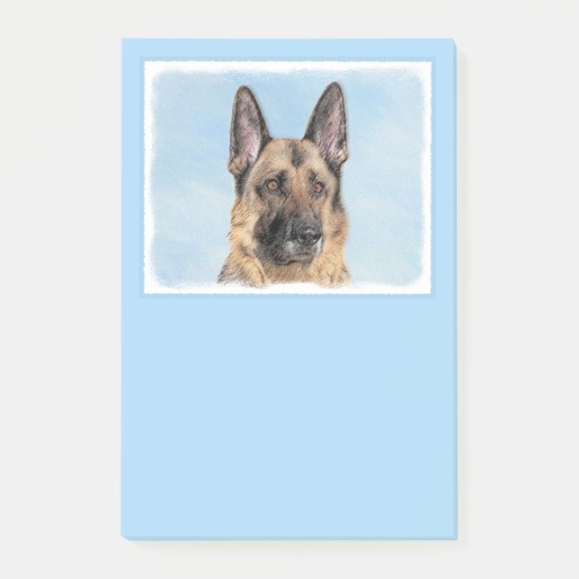 German Shepherd Painting - Cute Original Dog Art Post-it Notes (Front)