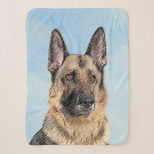 German Shepherd Painting - Cute Original Dog Art Sherpa Blanket