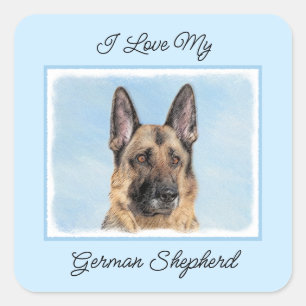 German Shepherd Painting - Cute Original Dog Art Square Sticker