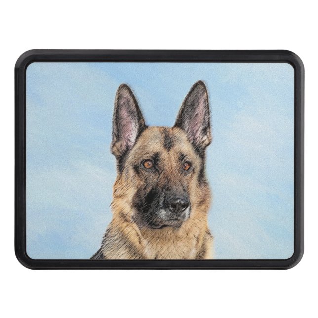 German Shepherd Painting - Cute Original Dog Art Trailer Hitch Cover (Front)