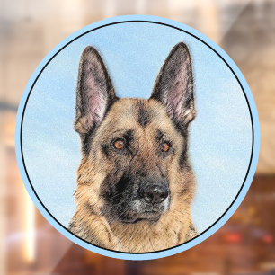 German Shepherd Painting - Cute Original Dog Art Window Cling