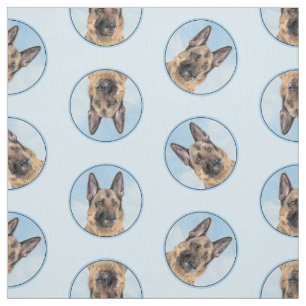 German Shepherd Painting Tan Cute Original Dog Art Fabric