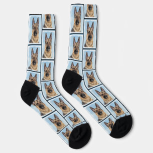 German Shepherd Painting Tan Cute Original Dog Art Socks