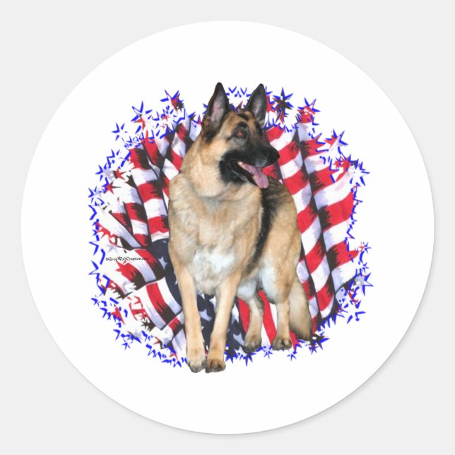 German Shepherd Patriot Classic Round Sticker (Front)