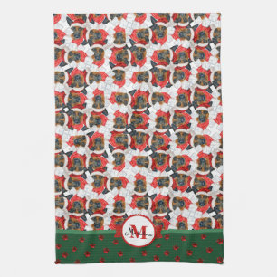 German Shepherd Pattern Monogram Christmas Dog Kitchen Towel