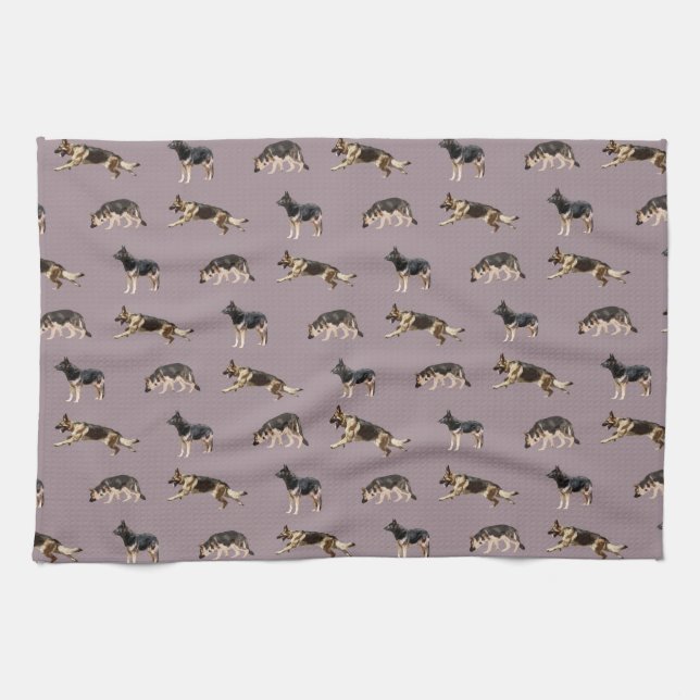 German Shepherd Pattern (Purple) Kitchen Towel (Horizontal)
