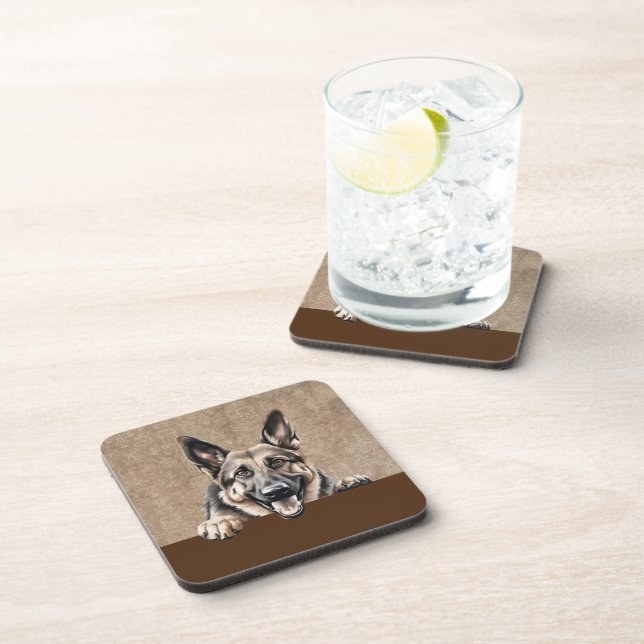 German Shepherd Peeking Puppy Dog Pet Coaster (Right Side)