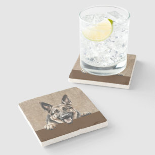 German Shepherd Peeking Puppy Dog Pet Stone Coaster