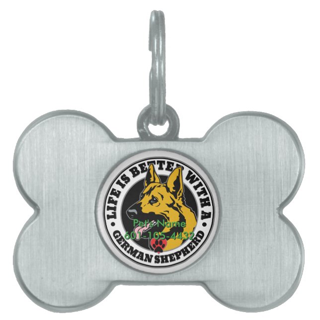 German Shepherd Personalized Life Is Better Pet Tag (Front)