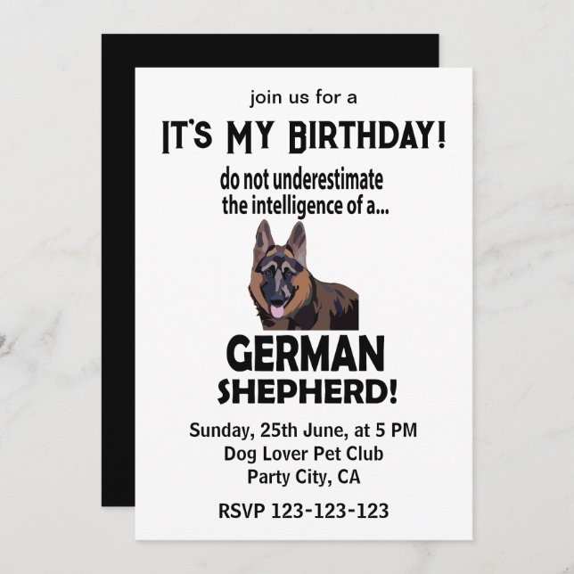 German Shepherd Pet Birthday German Shepherd Invitation (Front/Back)