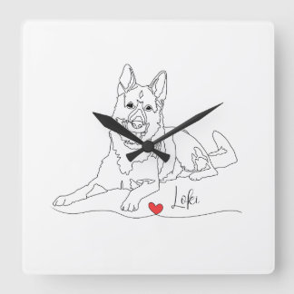 German Shepherd Pet Line Art with Name Square Wall Clock