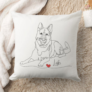German Shepherd Pet Line Art with Name Throw Pillow