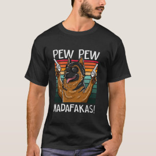 German Shepherd Pew Pew Dog Vintage Retro Sunset D T-Shirt