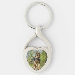 German Shepherd Photo Heart Shape Metal Keychain
