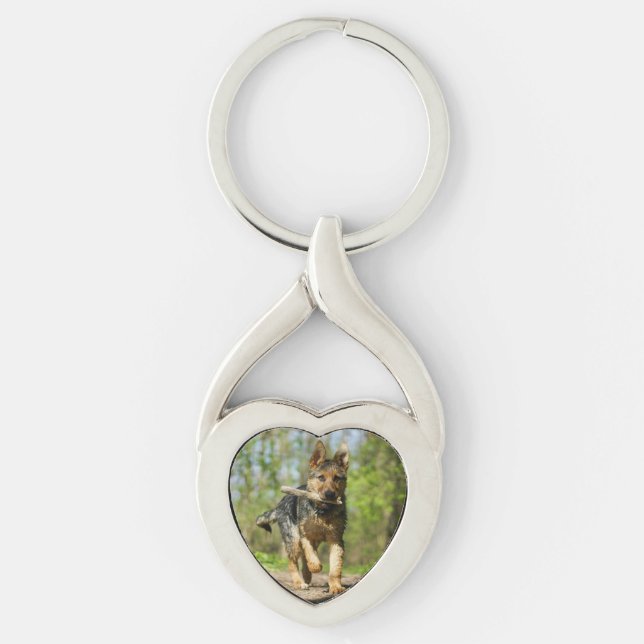 German Shepherd Photo Heart Shape Metal Keychain (Front)