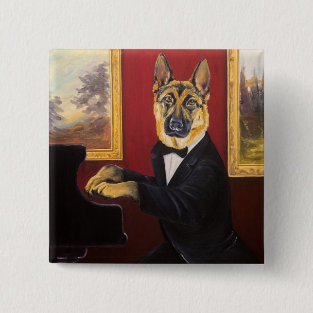 German Shepherd | Piano Waltz 2 Inch Square Button (Front)