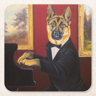 German Shepherd   Piano Waltz Square Paper Coaster