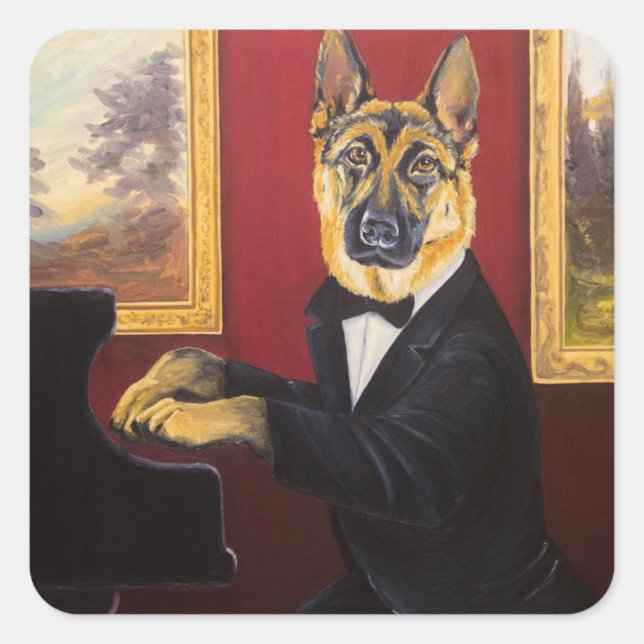 German Shepherd | Piano Waltz Square Sticker (Front)