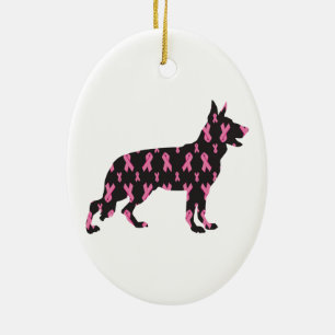 German Shepherd Pink Cancer Ribbons Ceramic Ornament