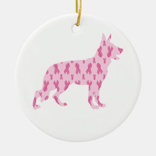 German Shepherd Pink Cancer Ribbons Ceramic Ornament