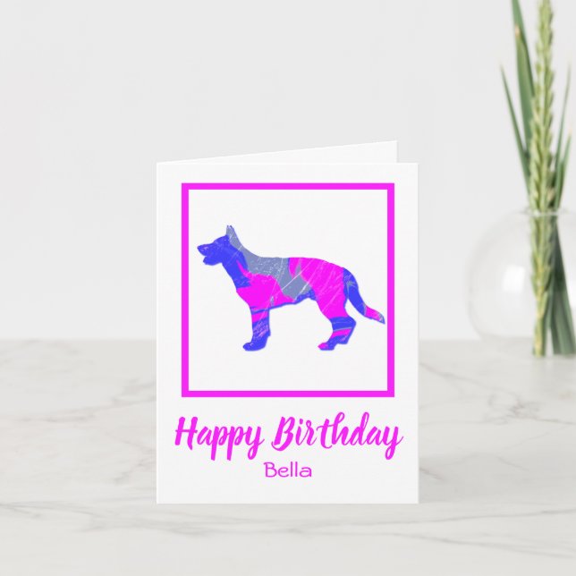 German Shepherd Pink Silhouette Dog Funny Card (Front)