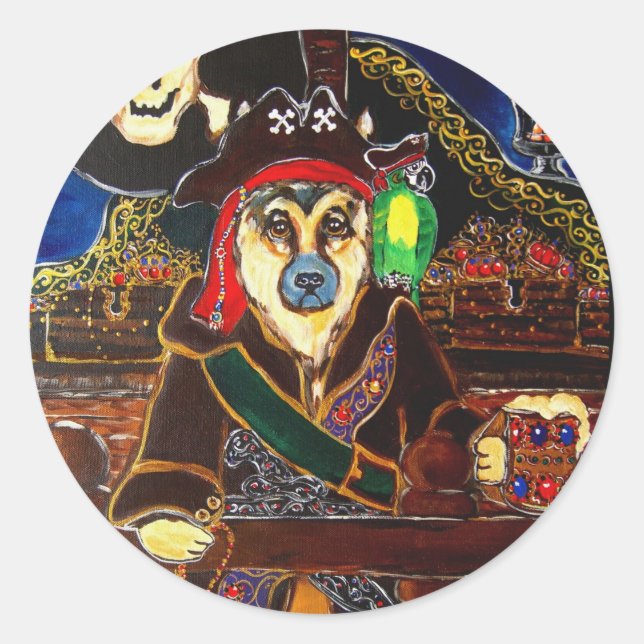 German Shepherd Pirate Classic Round Sticker (Front)