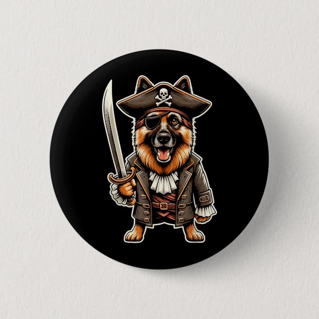German Shepherd Pirate Dog Halloween Party 2 Inch Round Button (Front)