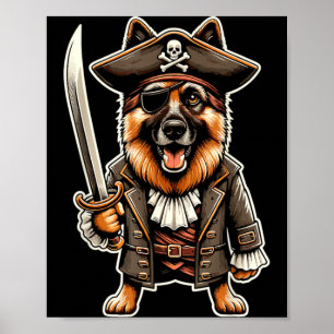 German Shepherd Pirate Dog Halloween Party Poster