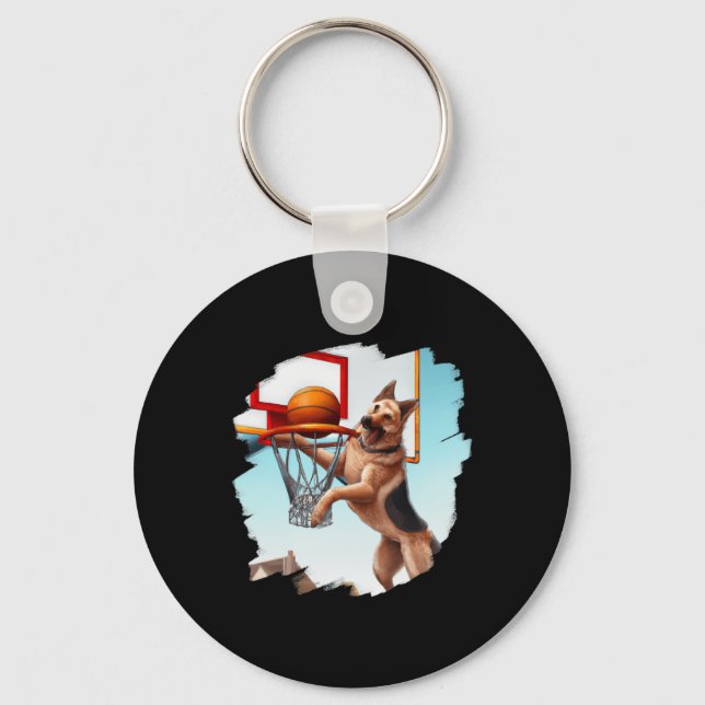 German Shepherd Playing Basketball Fun Dog Basketb Keychain (Front)