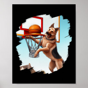 German Shepherd Playing Basketball Fun Dog Basketb Poster