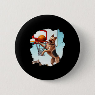 German Shepherd Playing Bysketbyll Fun Dog Bysketb 2 Inch Round Button