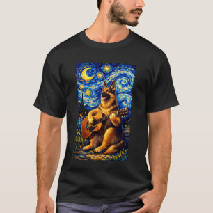 German Shepherd Playing Guitar Whimsical Art Music T-Shirt
